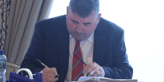 Returning officer Paddy Doherty hard at work in Glenties