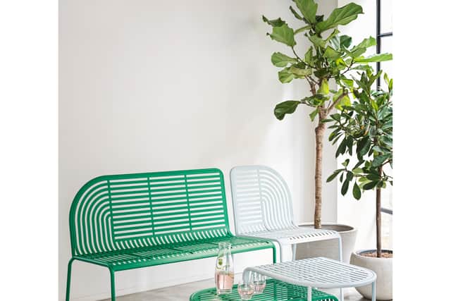 9. Habitat 60 Lucinda Metal Garden Bench & Chair – Green & Blue, £185