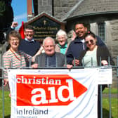 Some of the organisers of a coffee morning at Roscrea Methodist Church Hall L-R, Rev Tom Kingston, Gillian Kingston, Rev Denis Maguire, Billy Jackson, Florence Reid, Bruno and Dalila. Photo: PJ Wright
