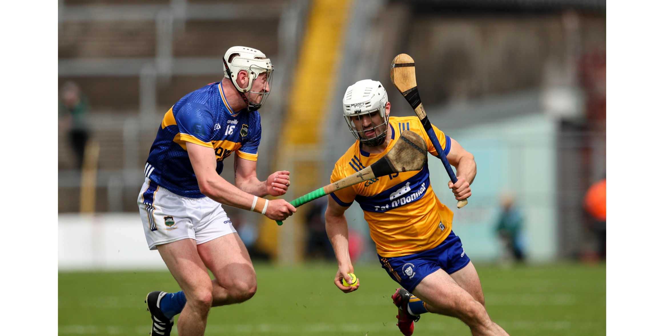 Eoghan Connolly, Tipperary, keeps tabs on Clare’s Aidan McCarthy during last Sunday’s game in Thurles. Picture: Michael P Ryan/Sportsfile