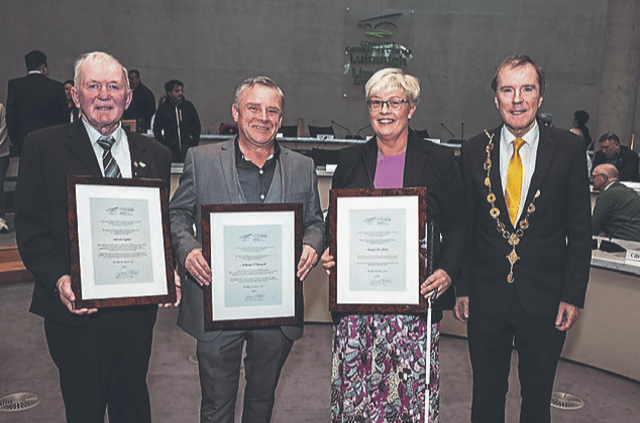 Mayor Gerald Mitchell with Patrick English, Anthony O'Donnell and Marguerite Quinn at County Hall