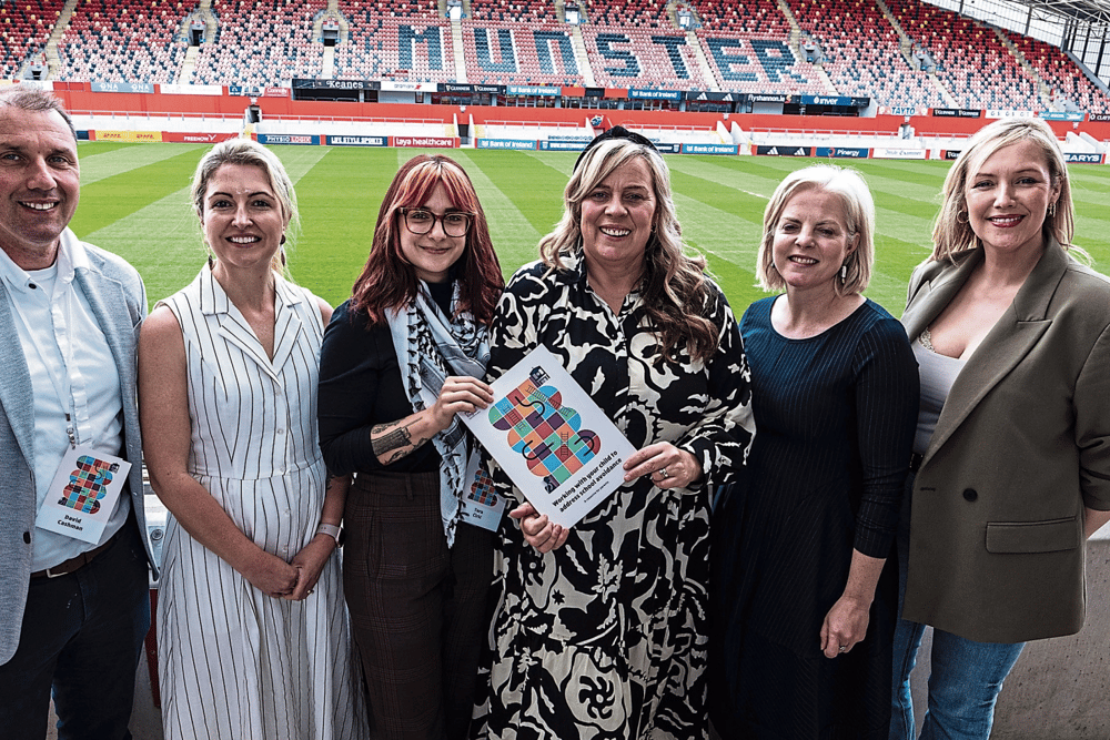 David Cashman, Dr Catriona O’Toole, Tara Ćirić, Dr Katriona O’Sullivan, Tara Madden and  Dr Jennifer McMahon at Thomond Park for the Limerick School Attendance Conference