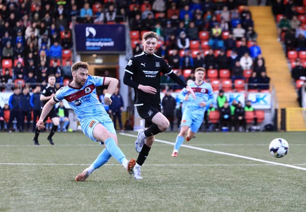 Dylan King in action for Institute against Ballymena. Pic by Tom Heaney, nwpresspics