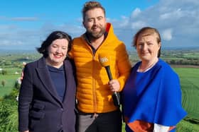 Weatherman Deric Hartigan with Laois Chamber Alliance members at the Rock of Dunamase.