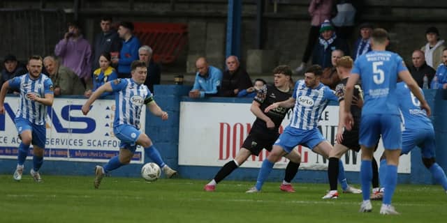 Tony McNamee on the attack for Finn Harps against Treaty. Photos: Thomas Gallagher