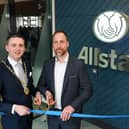 Derry City & Strabane District Deputy Mayor Cllr Jason Barr and Allstate NI Managing Director Stephen McKeown officially opening the new Allstate NI office at the Innovation Centre, Catalyst Building