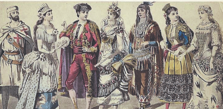 Typical costumes worn at nineteenth century fancy-dress balls