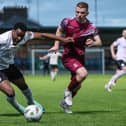 Success Edogun of Finn Harps in action against Cian Browne, left, and Jason Abbott of Cobh Ramblers. Photo: Sportsfile