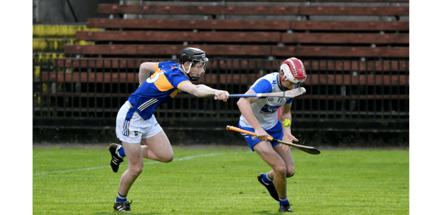 Waterford's Shane Power is tackled by Tipperary's Toby Corbett during the Munster Minor Hurling Championship game in Dungarvan. Picture: Michael Boland