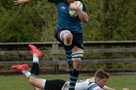 CATCH ME IF YOU CAN! Kilfeacle and District RFC captain, Kevin Kinnane, breaks a tackle to set up Kilfeacle’s first try against Shannon in the Munster Junior Cup quarter-final played in Limerick