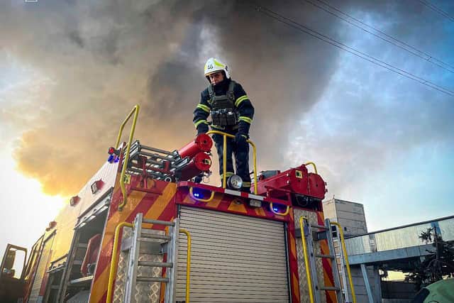 A video showed the puppies squealing as the firefighters cuddled them in their hands and rinsed them off with water.