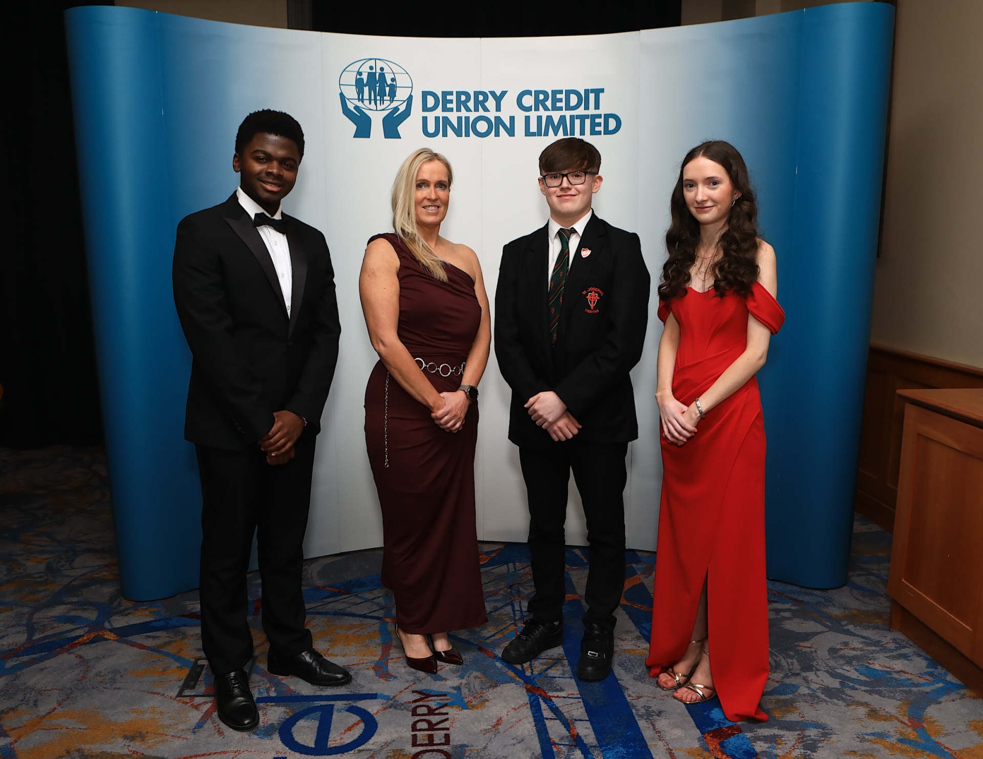 Volunteering Awards, from left, are John Akhionbara, youth committee, Amanda Johnston, special guest, Tiarnan McElhinney and Ellen Bradley.