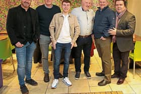 Jim Maher, Senator Micheál Carrigy, Iarlaith O'Rourke, Michael O'Rourke, Vince Tully (Musical Director) and Paul Hennessy pictured at the launch of 'Legally Blonde' on Thursday night last