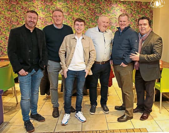 Jim Maher, Senator Micheál Carrigy, Iarlaith O'Rourke, Michael O'Rourke, Vince Tully (Musical Director) and Paul Hennessy pictured at the launch of 'Legally Blonde' on Thursday night last