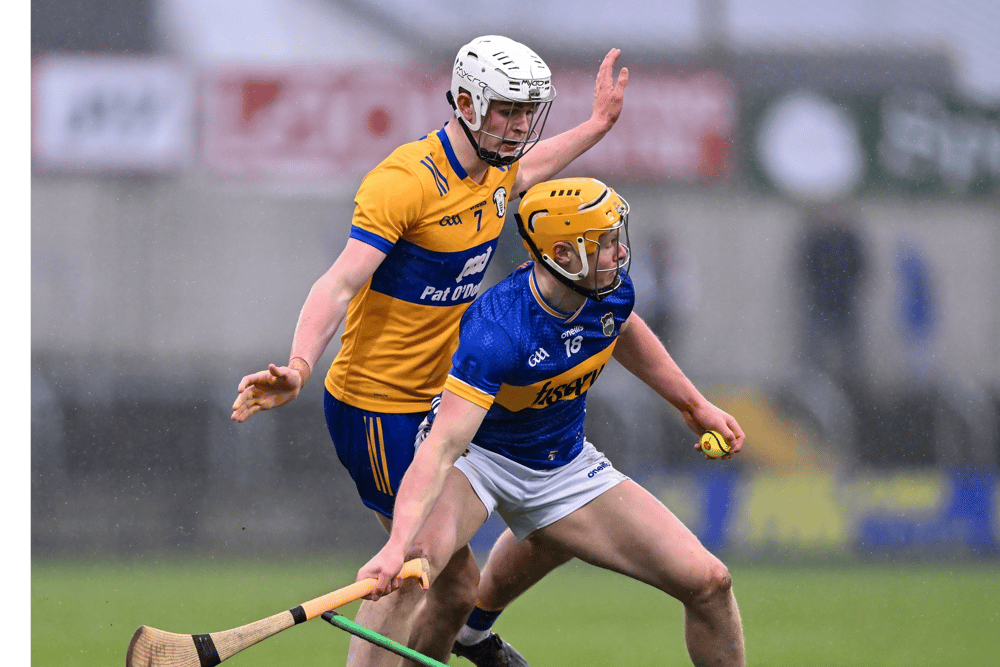 Tipperary's Seán Hayes in action against Clare's Cian Galvin during the Allianz Hurling League Division 1 semi-final in Portlaoise. Picture: Piaras Ó Mídheach/Sportsfile