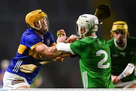 Conor Stakelum and Fergal O'Connor clash during the Allianz Hurling League Division 1 Group B match between Limerick and Tipperary at SuperValu Páirc Uí Chaoimh in Cork. Photo by Seb Daly/Sportsfile