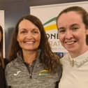Helen McCready, senior women's winner of the 2023 Donegal Half Marathon, Mary Larkin, Donegal Half Marathon Committee and Chantelle Grant, General Manager of Century Complex and Donegal Half Marathon