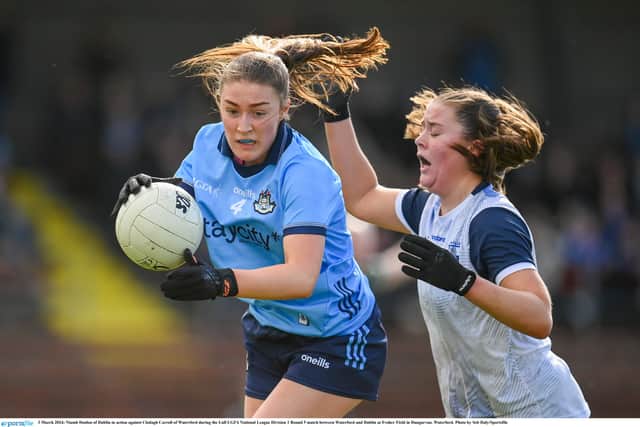 It was end to end stuff early on. Orlagh Nolan was denied a goal for Dublin while Clare Walsh saw her fisted effort disallowed for a square ball. A foul on Katie Murray gave Lauren McGregor the chance to send the home side ahead in the third minute. Murray was then thwarted by Dublin netminder Abby Shiels at the near post. Annabelle Timothy equalised for the away team. A lovely right footed effort from captain Hogan edged Waterford back in front. Ballymacarbry club mate Walsh made it 0-3 to 0-1 on the quarter hour.