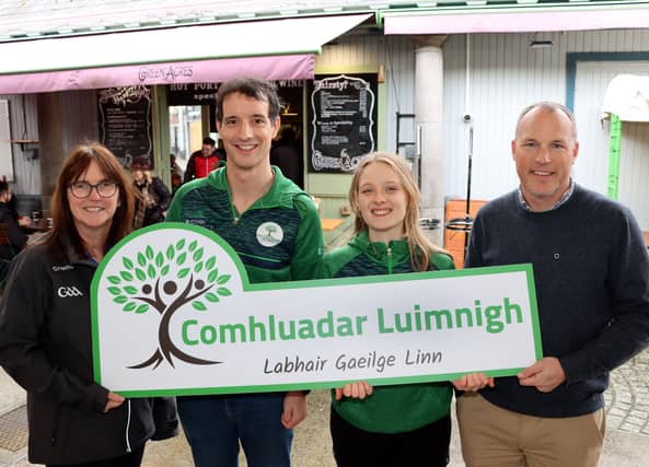 Aedin Ni Bhriain, Denis Kelly, Ava Nic Searraigh and Breandan OhAnnaidh the Seachtain na Gaeilge festival launch by Comhluadar Luimnigh I PICTURE: Adrian Butler