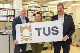 (L to R) President of TUS Prof Vincent Cunnane, Dr Lisa Moran, Dean of Graduate Studies and VP for Research Development and Innovation Dr Liam Brown | PICTURE: Nathan Cafolla