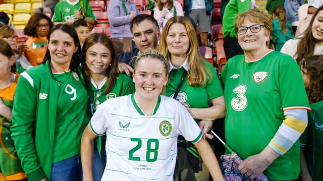 Erin Fildara McLaughlin and family members after the women's international friendly match between the Republic of Ireland and Zambia at Tallaght Stadium in Dublin last year