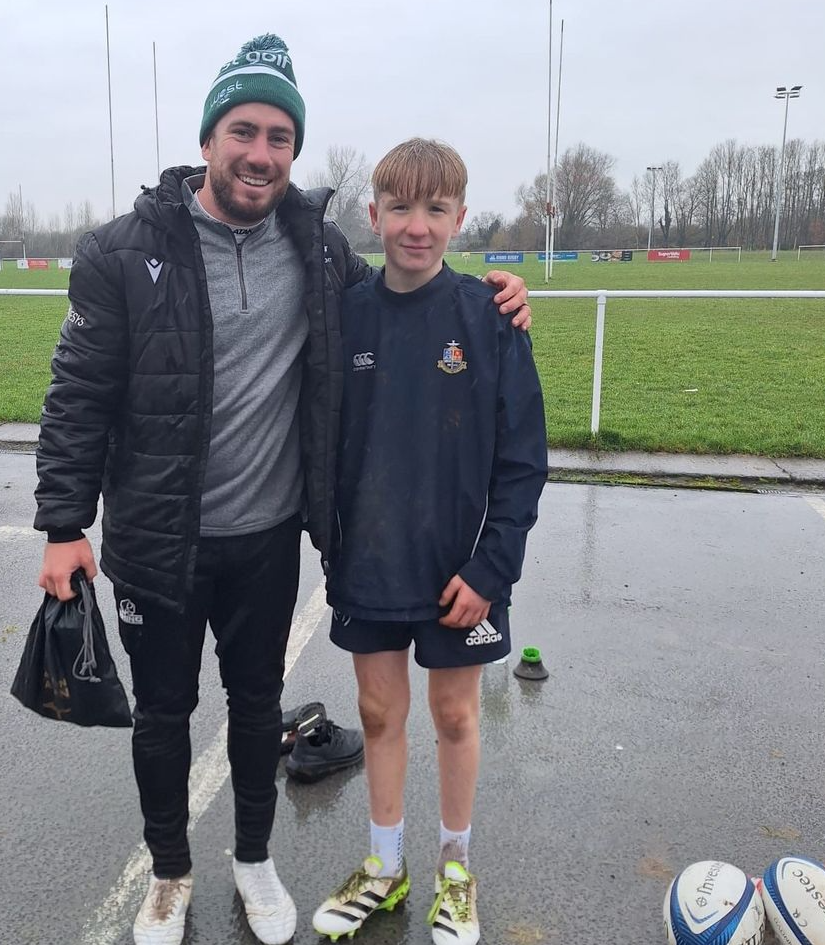 JJ Hanrahan (Irish Rugby Union Player) with Cameron Fitzpatrick (Rockwell College U15) at UL Bohemian RFC