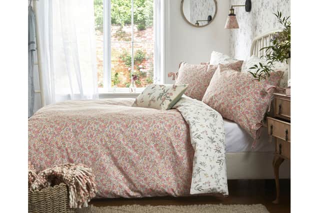 8. Loveston Floral bedding by Laura Ashley in Coral Pink, from £38.50, (was £55), Single, to £100, Super King, The Rug Seller