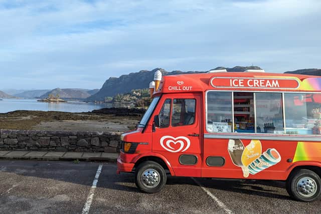 The van is driven around part of the island, starting in Kyleakin and stopping regularly to sell food and household items to locals.