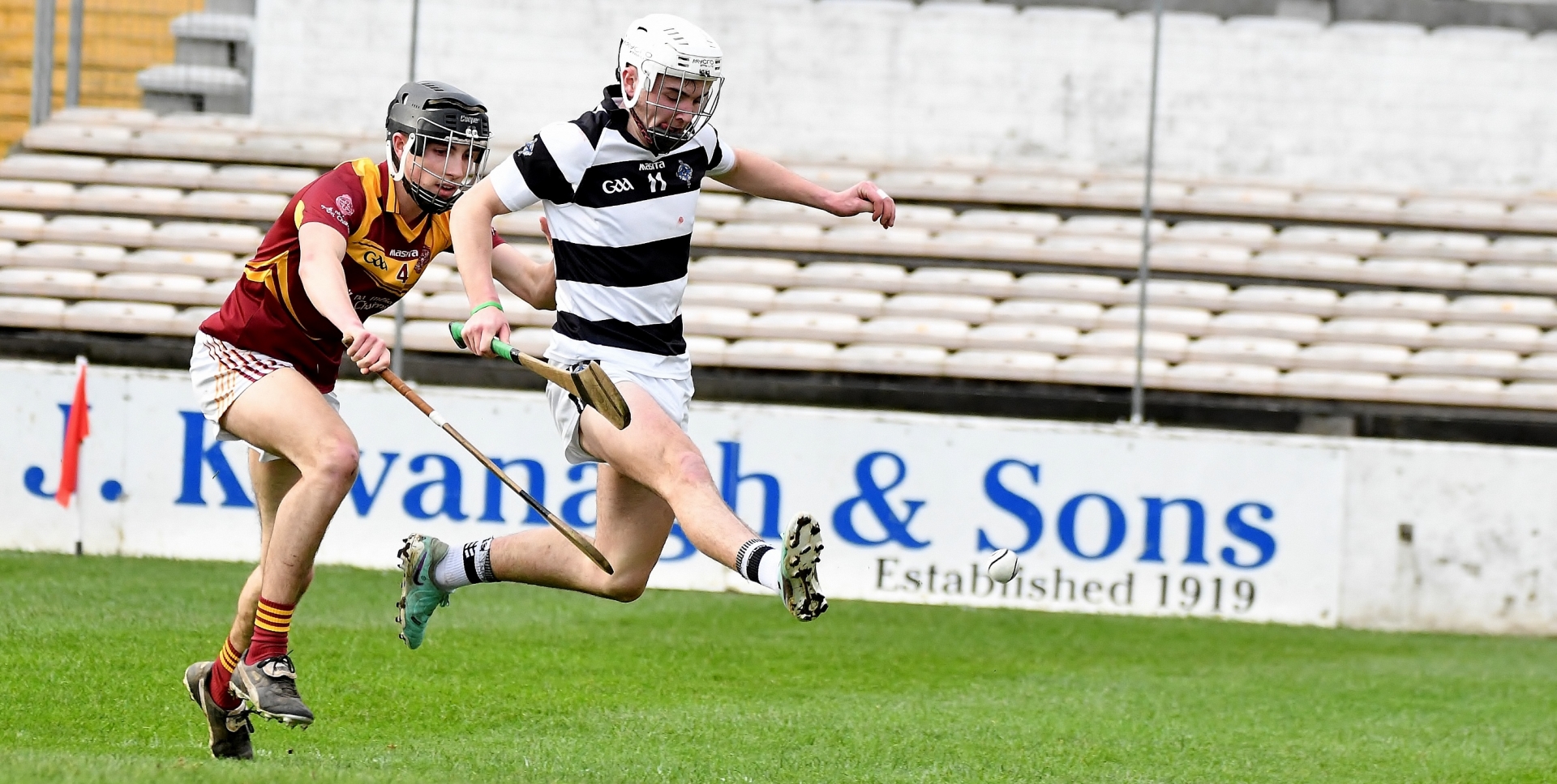 St Kieran's College's Aaron McEvoy kicks the ball to the CBS net in the Leinster Final
