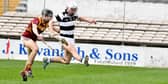 St Kieran's College's Aaron McEvoy kicks the ball to the CBS net in the Leinster Final