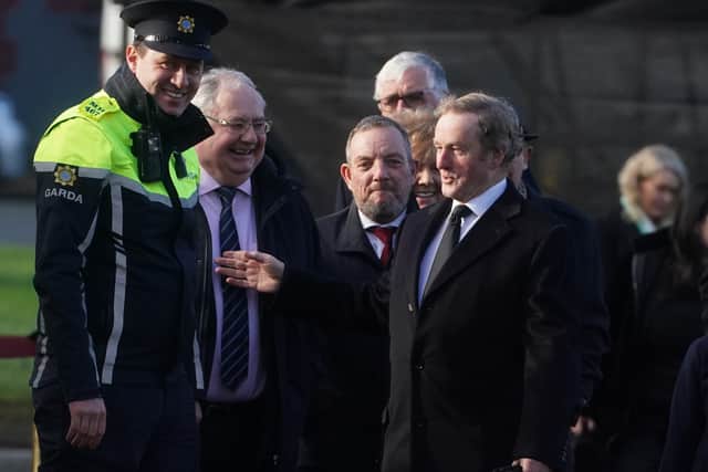 Sinn Fein leader Mary Lou McDonald, Northern Ireland First Minister Michelle O’Neill and deputy First Minister Emma Little-Pengelly were also in attendance.