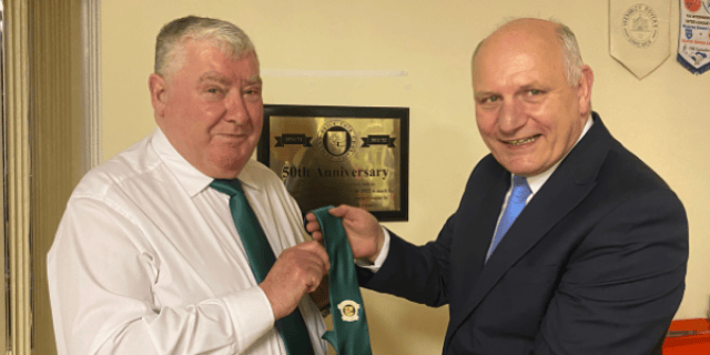 Terry Leyden with the FAI President Gerry McAnaney in 2022 in Ballyare.