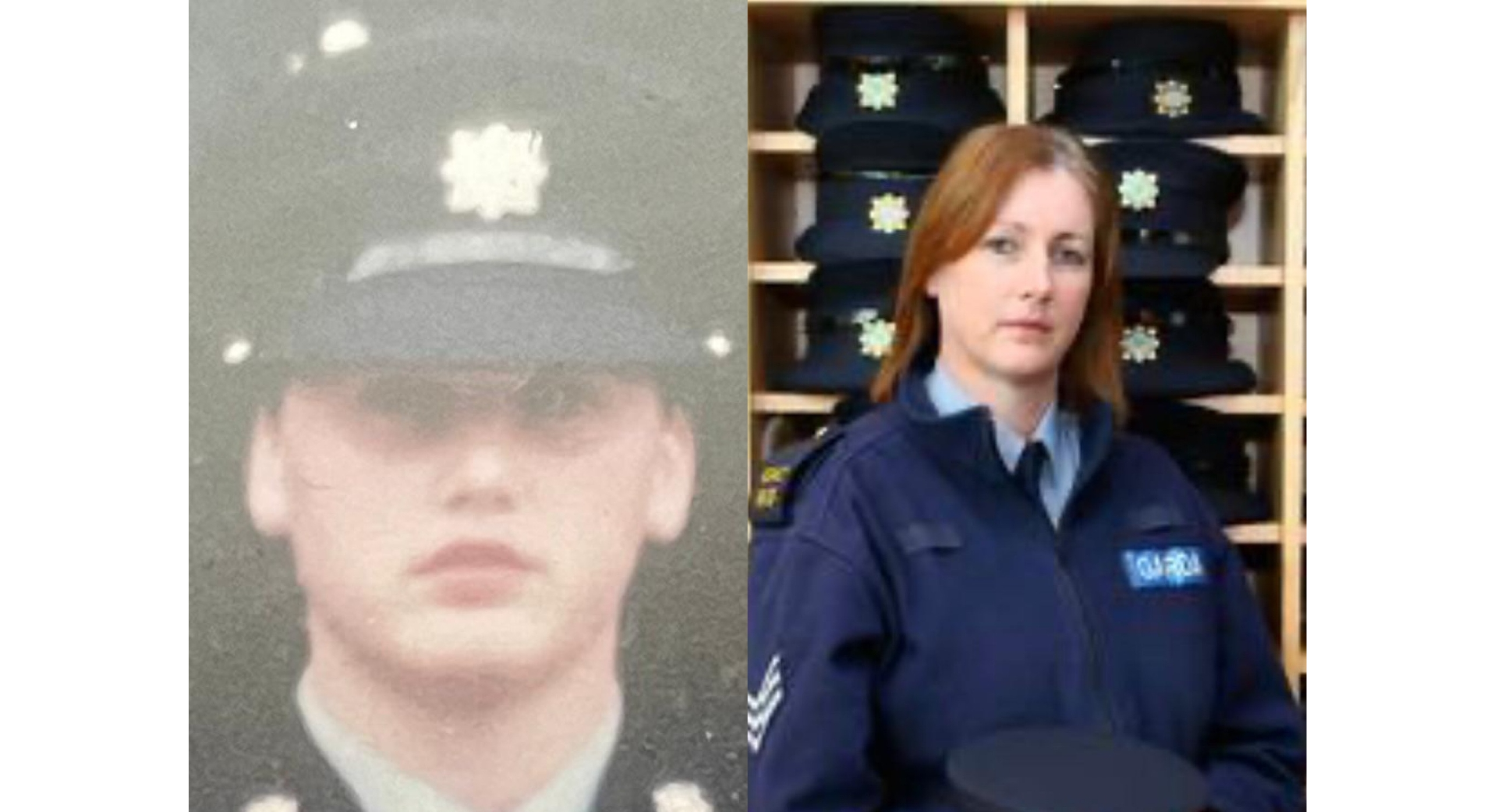 Antoinette Cunningham in her early garda training days and as a training sergeant in Templemore