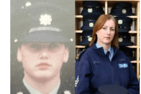Antoinette Cunningham in her early garda training days and as a training sergeant in Templemore