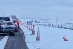 Traffic at a standstill on the A6 outside Claudy during the snow in January 2023.