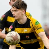 Dan Crotty of County Carlow FC during the Bank of Ireland Provincial Towns Cup Semi-Final in April 2023 (Sportsfile)
