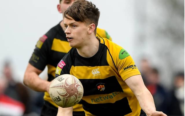 Dan Crotty of County Carlow FC during the Bank of Ireland Provincial Towns Cup Semi-Final in April 2023 (Sportsfile)