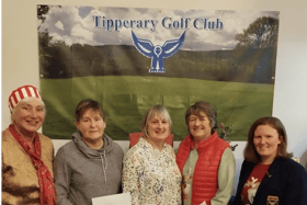 The Ladies Winter League winners at Tipperary Golf  Mary O’Doherty, Yvonne Daly Ryan, Deirdre Hayes, Philomena Ellard accept their prizes from  Lady Captain Aoife Lowry