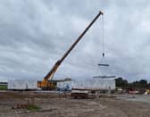 The arrival of the permanent modules on site for the new Gaelscoil in Birr.