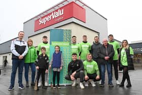 Kieran King, Manager of SuperValu Loughboy; Anne Lennon, Samaritans Kilkenny/Carlow branch director, Jamie King, Sarah King, Cian Kenny with Paddy Deegan, Huw Lawlor, Jackie Tyrrell, Sean Manogue,  Co