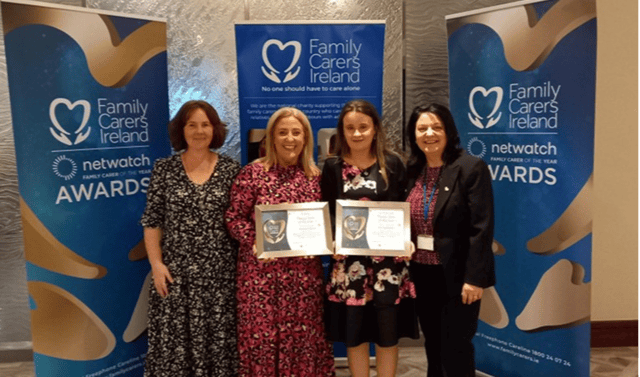 L-R Fiona Hartigan Community Support Manager,Family Carers Ireland, Sinéad O Brien Clare Family Carer of the Year, Aisling Sexton Limerick Family Carer of the Year, Jean Ryan Community Support Manager
