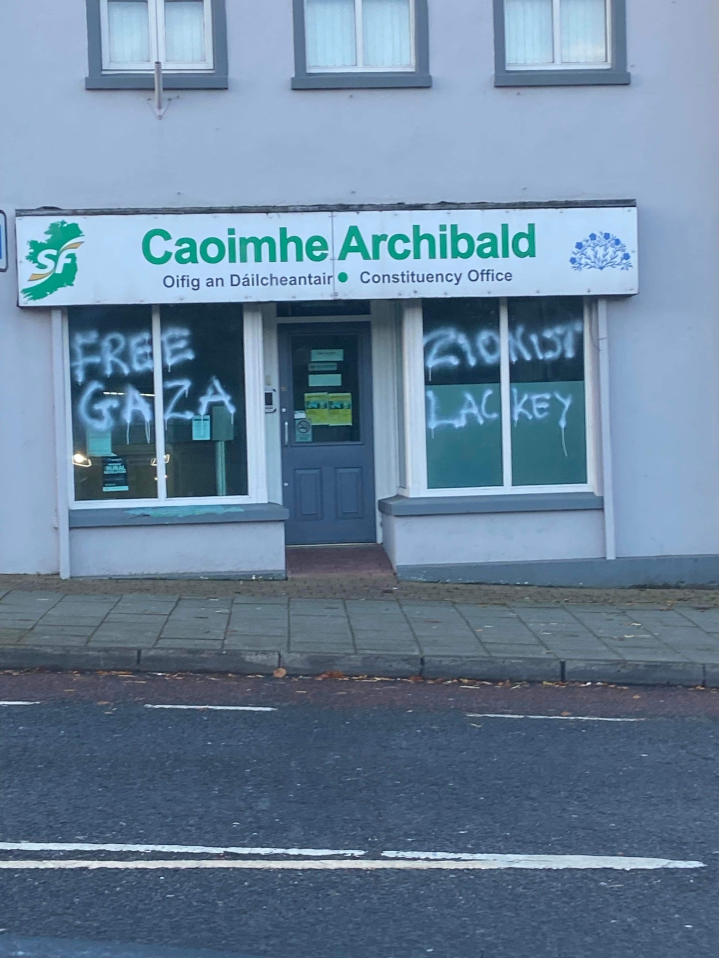 Pro-Palestine graffiti daubed on Sinn Féin MLA's constituency office in ...