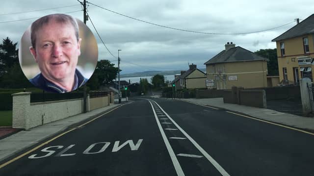 Part of the Active Travel scoping will investigate the possibility of a footpath continuing from Dunkineely out to the GAA pitch. Inset Cllr Noel Jordan.