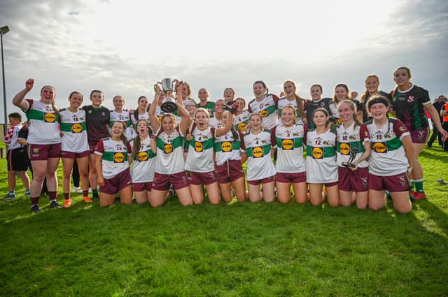 O’Raghallaighs/St Oliver Plunketts celebrate with the Cup after winning Intermediate Championship final. PHOTO: Warren Matthews
