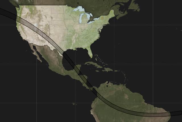 The path of the eclipse is: Oregon, Nevada, Utah, New Mexico and Texas in the US, with a sliver of California, Arizona and Colorado.