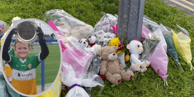 Tributes at the scene where Ronan Wilson (inset) lost his life. (North West Newspix)