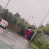 Truck stuck on the bridge off the Kilmallock Road roundabout