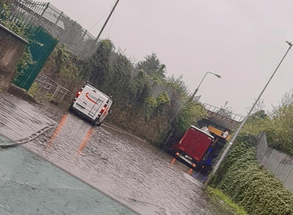 Truck stuck on the bridge off the Kilmallock Road roundabout