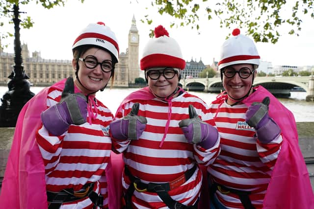 She was dressed as Where’s Wally in black-rimmed circular glasses, a red and white striped top, and a beanie hat of the same colour and a pink cape with her name on it, as they wanted to do something “unique” for the challenge.
