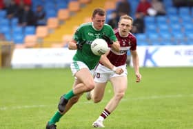 Conor Shields on the attack for Clonguish in breaking away from Mullinalaghta opponent Patrick Fox. Action from the SFC quarter-final at Glennon Brothers Pearse Park on Sunday evening Photo: Syl Healy